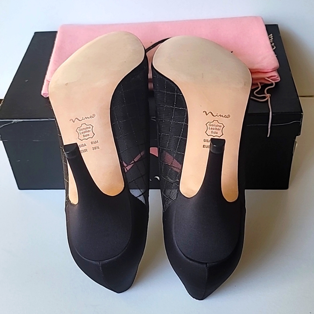 NWB Nina Open Toe Satin and Mesh Heels, Size 9.5M - Picture 3 of 9